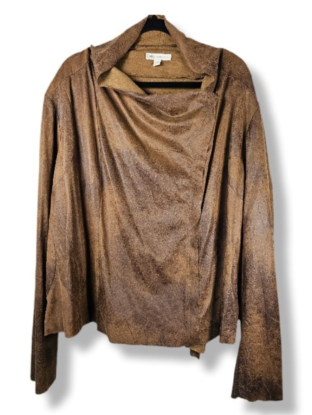 Cato Sz 28W Western Faux Suede Statement Top Blouse Cowl Neck Asymmetric Zip